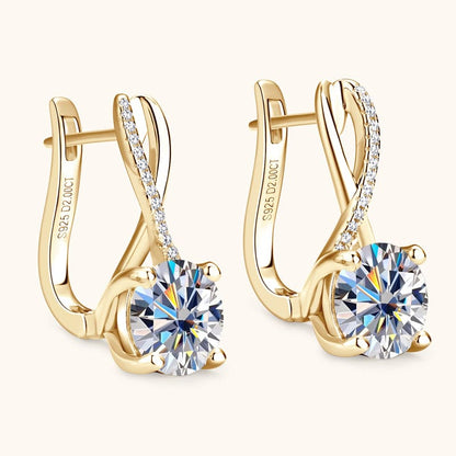 Multi view of Moissanite Drop Earrings with secure gold clasp