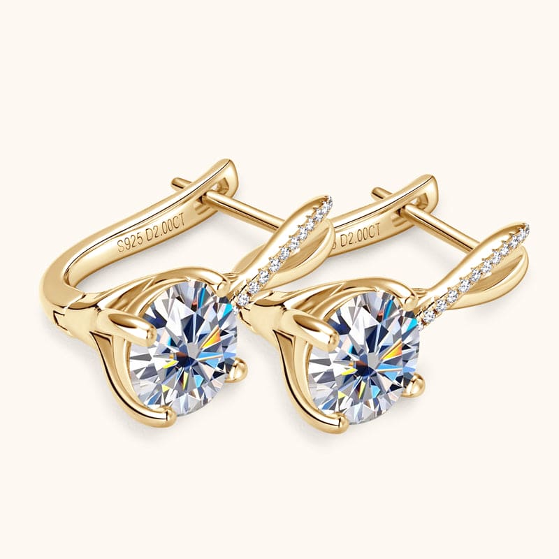 Side view of Moissanite Drop Earrings showcasing the gold setting