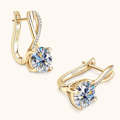 Split view of Moissanite Drop Earrings with secure gold clasp